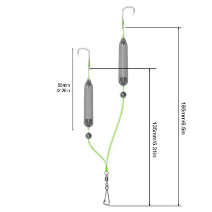 2Hooks Fishing Hair Rigs Hook Reverse Bottom Fishing Rig Reverse Anti-Snag Attractor For River Pier Offshore