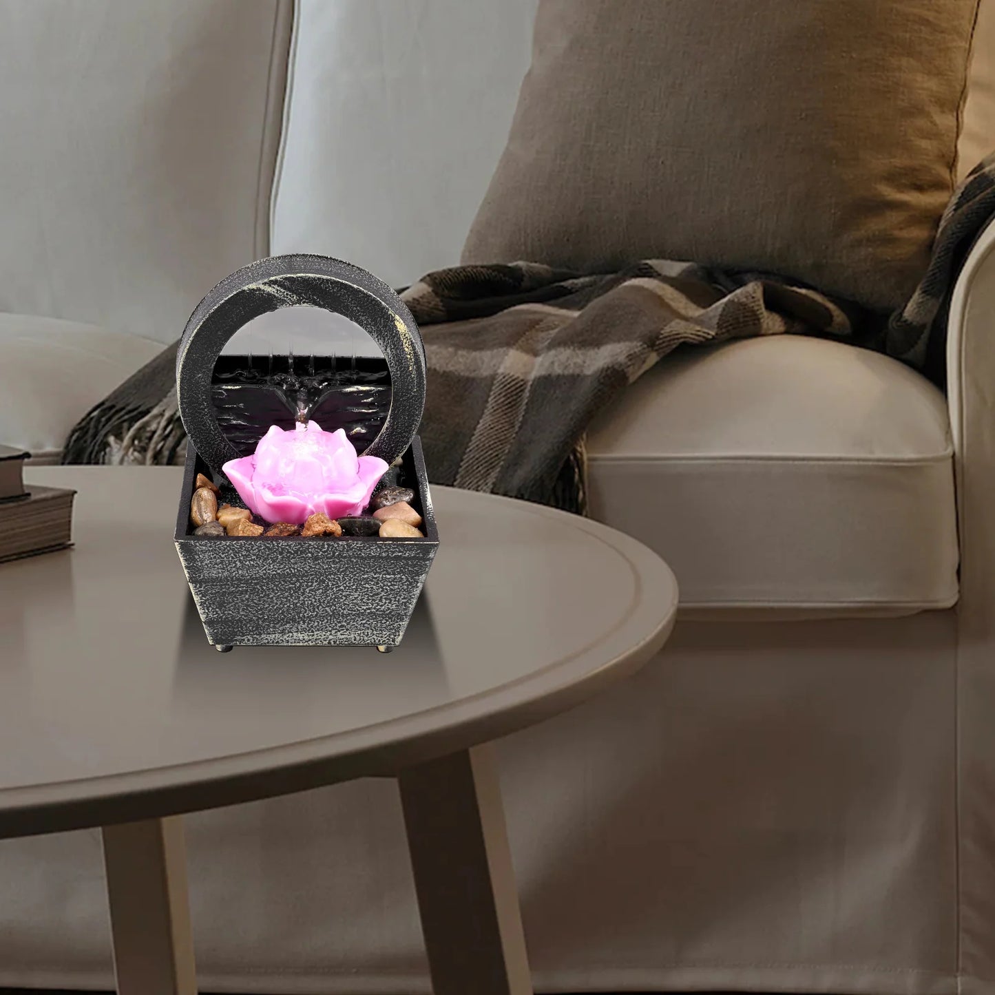 Desktop Water Fountain LED Indoor Decorative Fountain Creative Craft Home Decor Small Waterfall Fountains Zen Meditation Fountai