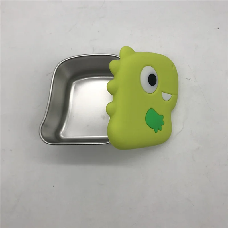 SOFT-304 Stainless Steel Snack Cup With Dinosaur Design And Silicone Lid For Secure Food Keeping