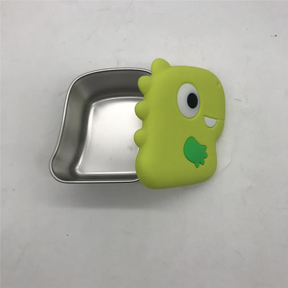 SOFT-304 Stainless Steel Snack Cup With Dinosaur Design And Silicone Lid For Secure Food Keeping