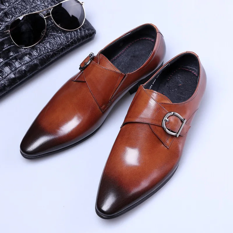 Men's Pointed Toe Business Leather Shoes Comfortable Wear Shoes Metal Buckle Men's Shoes Dress Shoes Men Wedding Shoes Sz 39-48