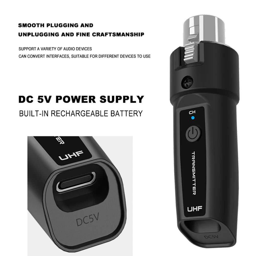 Wireless Microphone Transmitter Receiver System UHF XLR Adapter System for Dynamic Microphone Guitar Audio Mixer PA System