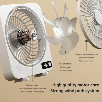 Electric Fan Portable Usb Charging Cycle Electric Fan Table Fan Digital Display 5-speed Desktop Small Fan Office Camping