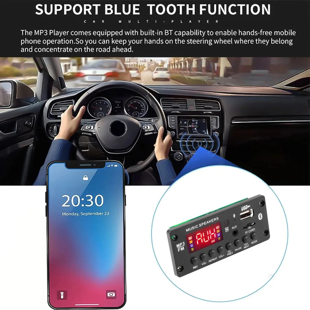 2*25W 50W Amplifier 12V MP3 Player Decoder Board Bluetooth 5.0 Car FM Radio Module TF USB AUX WMA Player Decoder Handsfree