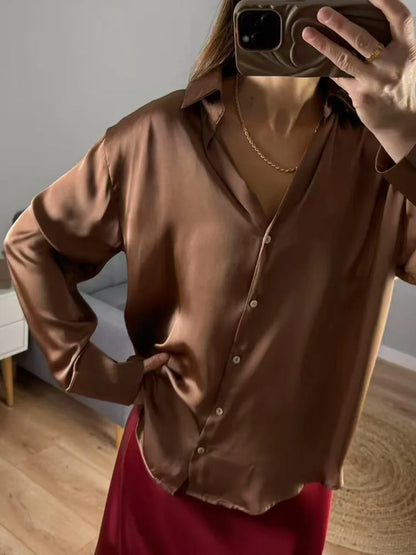 Office Wear Women Shirts Satin Blouse Luxury Pink Long Sleeve Formal Shirts Female Button Silk Tops For Women Elegant All-Match