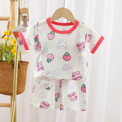 T-shirts Baby Clothes New Summer Children's Clothing  Children's Short Sleeved Shorts Suit Boys Girls Cotton