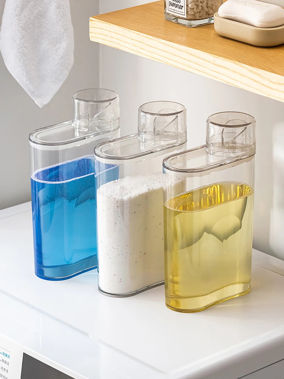 Transparent Laundry Detergent Dispenser Bottle Sealed Tank for Detergent Powder Bleach Softener Laundry Room Organization