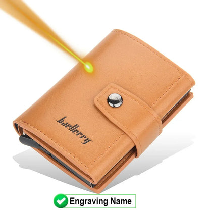RFID Blocking Protection Men ID Credit Card Holder Wallet Leather Metal Aluminum Business Bank Card Case CreditCard Cardholder