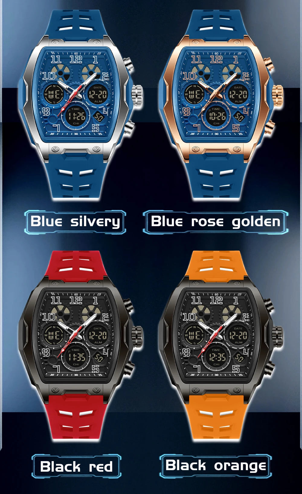 SADNA 6266 Popular Student Watch Wine Barrel Curved Mirror Alarm Clock Timer Waterproof Student Electronic Watch 2025