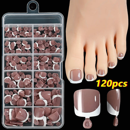 120Pcs French Short Square Artificial Press On Toenails Nude Pink Full Cover False Toe Nails Fake Toe Nail Extension For Women