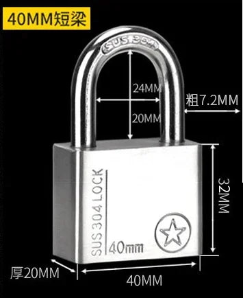 304 Stainless Steel Padlock Cabinet Outdoor Lock Head Furniture Lock Waterproof Rust-Proof Door Lock  with 4 keys