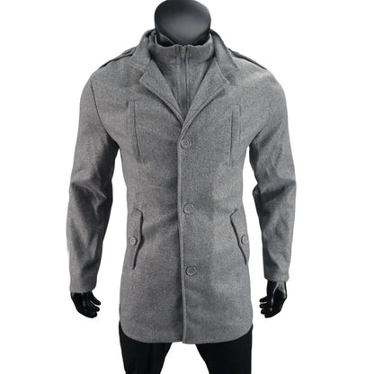 New Woolen Mens Coat Medium and Long Zipper Jacket Large Size Fake Two-piece Set Cardigan for Men