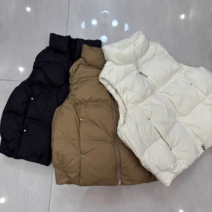 Down Jacket Women Sleeveless 2024 New Down Vest Female Standing Collar Short Coat Loose White Down Jacket Vest Small European