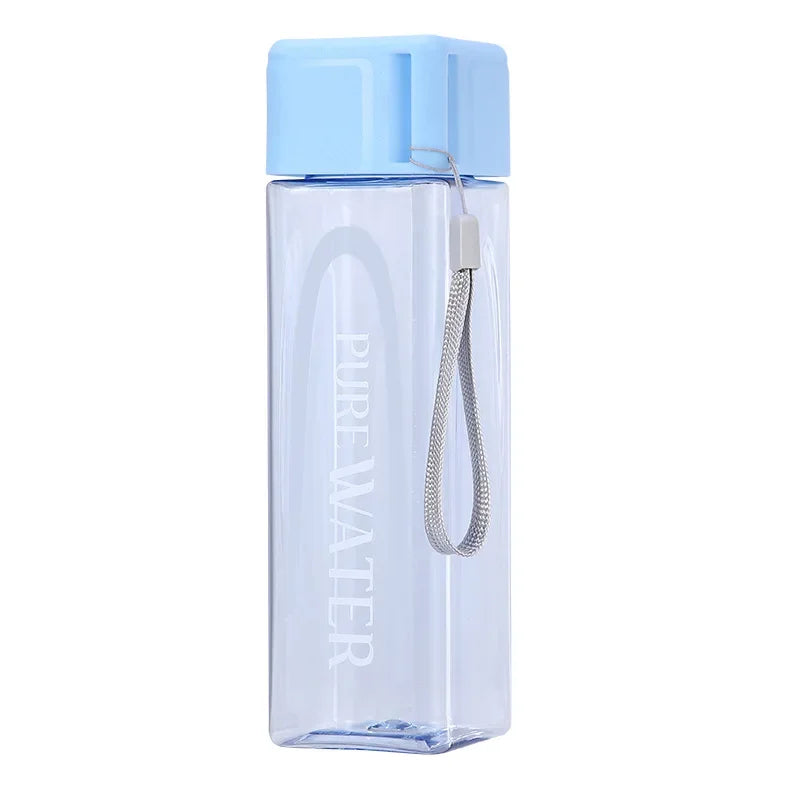 Portable Plastic Water Cup Square Bottle with Hand Strap Milk Cup Creative Frosted Portable Cup Student Sports Water Bottle