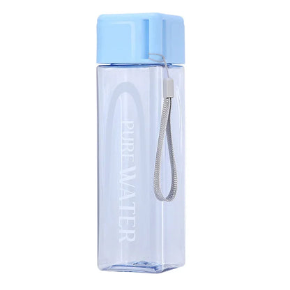Portable Plastic Water Cup Square Bottle with Hand Strap Milk Cup Creative Frosted Portable Cup Student Sports Water Bottle