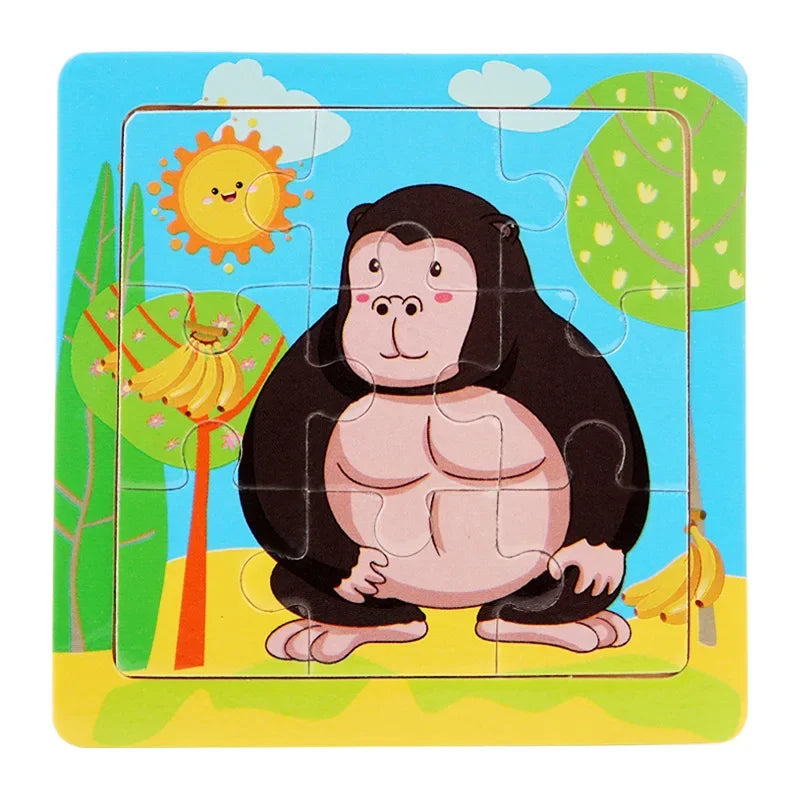 3D Puzzles Cartoon Animals Wooden Montessori Game Kids Cognitive Jigsaw Puzzle Baby Toys Educational Toys for Children Toddler