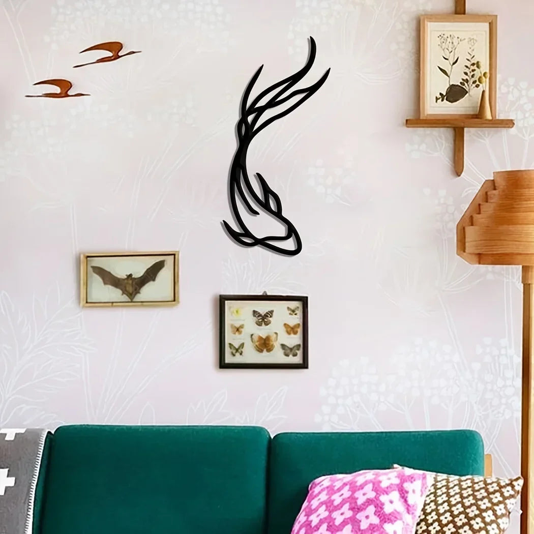 Feng Fish Art Metal Sculpture - Minimalist Line Art, Metal Wall Art, Betta Fish Wall Decor Abstract Art,Fish Vase Room Sticker