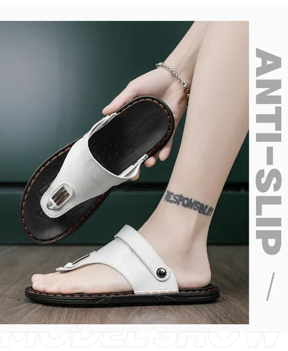 Flip Flops Flat Mens Sandals Summer Shoes Men Slippers Leather Mens Holiday Non-slip Flip Flops Huaraches Para Caballero