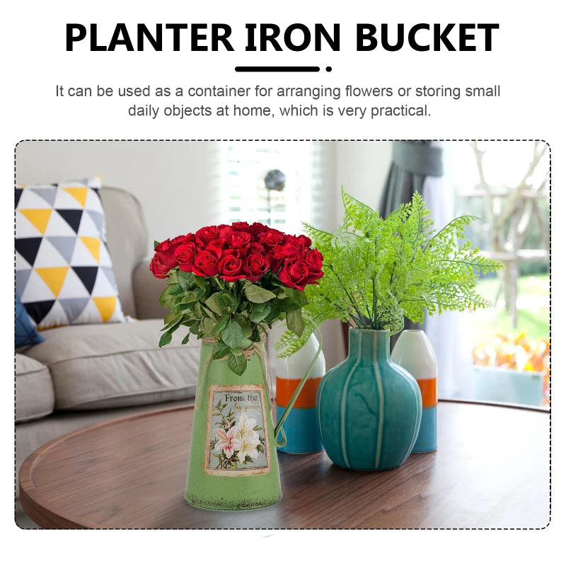 Tin Bucket Rustic Water Can Decor Decorative Toy Floral Containers Iron Farmhouse Retro Buckets