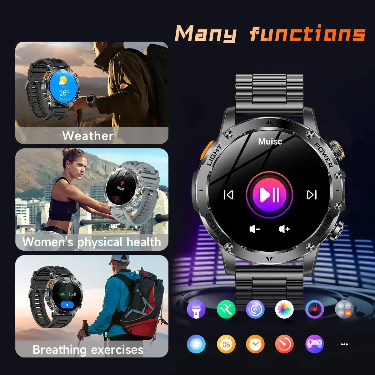 New For HUAWEI 1000mAh Large Capacity Battery Smart Watch Men Outdoor Flashlight BT Call Waterproof Sport Fitness SmartWatches
