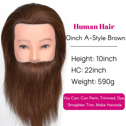 Male Mannequin Head With 100% Real Human Hair Black For Practice Hairdresser Cosmetology Training Doll Head For Hair Styling