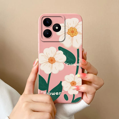 Case For Realme Note 50 Flower Painted Upgrade Lens Protection Soft Back Cover Model RMX3834 Liquid Silicone Phone Protectors