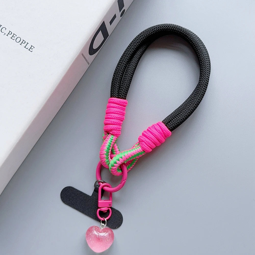 Universal Braided Mobile Phone Lanyard Strap Cartoon Star Hanging Chain Ring Cord with Patch Wrist Strap Cell Phone Detachable