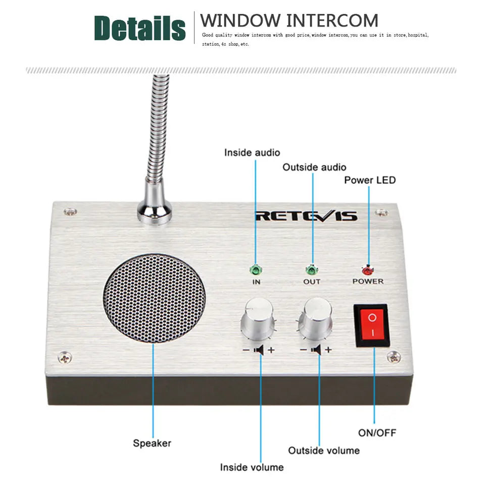 Retevis RT-9908 Dual Way Window Intercom System Bank Counter Interphone Two Way Intercom Intercom bank pharmacy Table Microphone