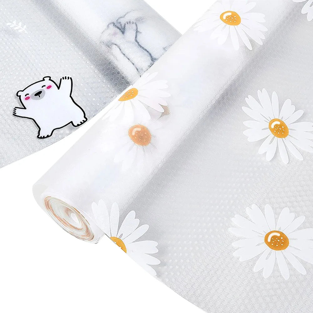 1 Roll Daisy Shelf Liner For Kitchen Cabinets EVA Waterproof Fridge Drawer Pad Cupboard Mat Easy Placemats Non-Adhesive Non-slip