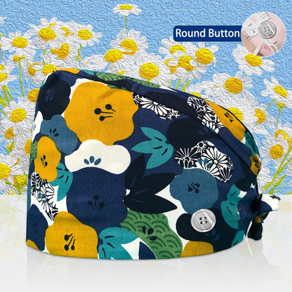 Cotton Lab Work Scrubs Caps Flower Printing Medical Scrubs Women Surgical Caps Health Service Caps Operator Hats Nursing Hats