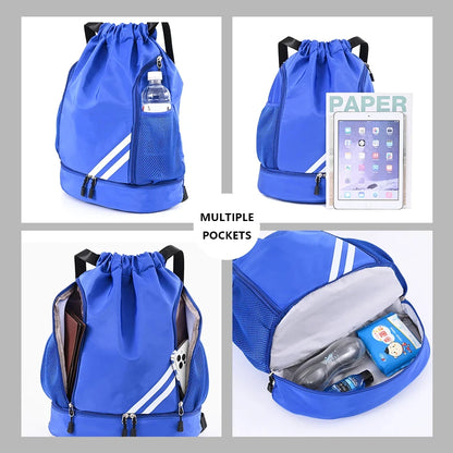 1PCS Sports Drawstring Backpack,Waterproof Drawstring Sports Bag Soccer Bag Swim Gym Bag for Men Women with Ball Shoes Compartme