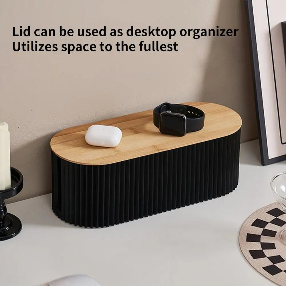 Wire Organizer Box with Wood Cover Cable Management Box Plug Board Storage Box Extension Hiders Power Cord Charger Storage