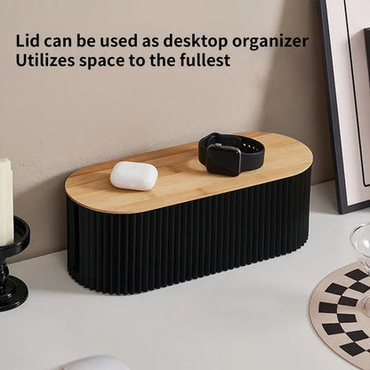 Wire Organizer Box with Wood Cover Cable Management Box Plug Board Storage Box Extension Hiders Power Cord Charger Storage