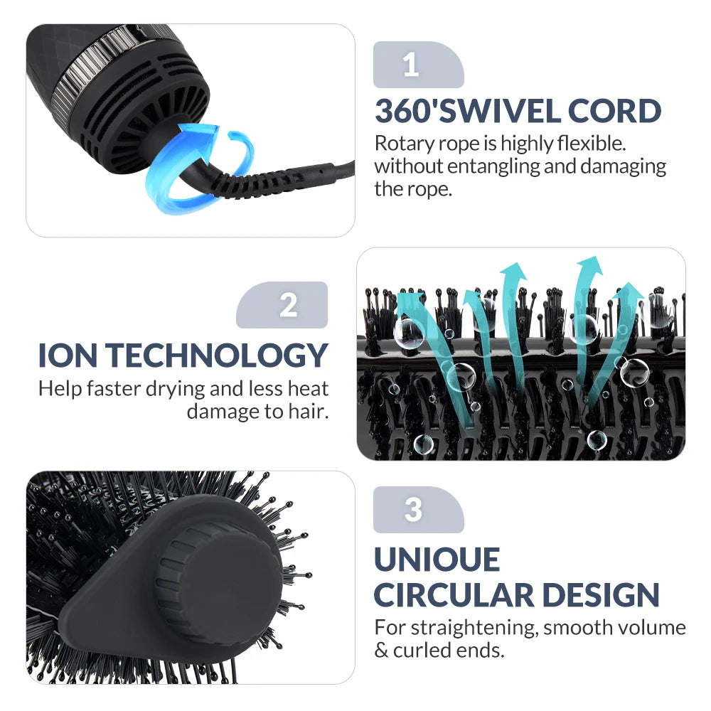 One Step Hair Dryer and Volumizer 1000W Rotating Hot Air Brush Professional Blow Dryer Comb Brush Electric Ion Blow Dryer Brush