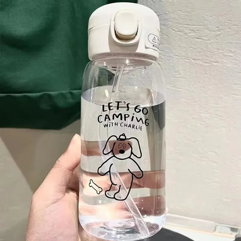Plastic Water Bottle Water Cup With Straw Simple Large Capacity Portable Drop Resistant And Portable Cup Cartoon Ice Suction Cup