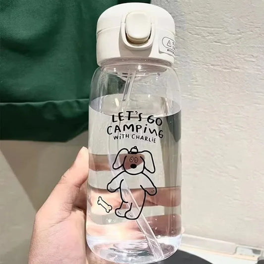 Plastic Water Bottle Water Cup With Straw Simple Large Capacity Portable Drop Resistant And Portable Cup Cartoon Ice Suction Cup