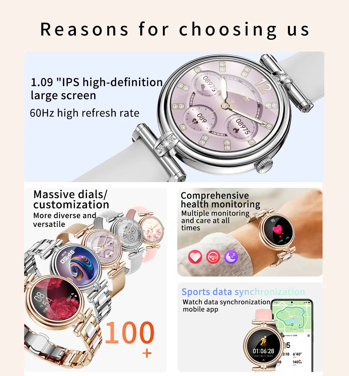 Ladies Smart Watch AK62 Women Bluetooth Call Custom Dial Steel Wristwatch Smartband Fitness Sports Tracker Smartwatches