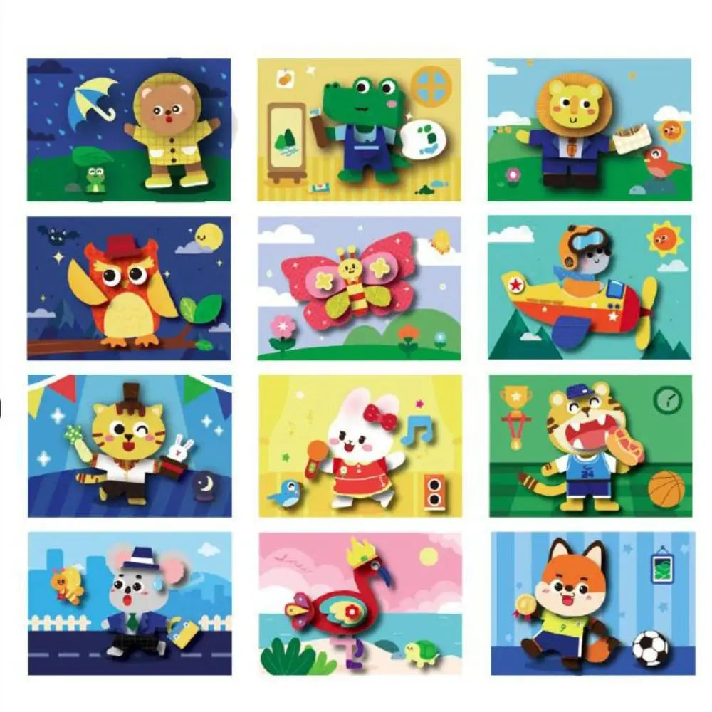 Educational Toys 3D Stereoscopic Sticker Handmade Montessori DIY Paste Material Kit Self-adhesive Cute Animals Sticker Book Kids