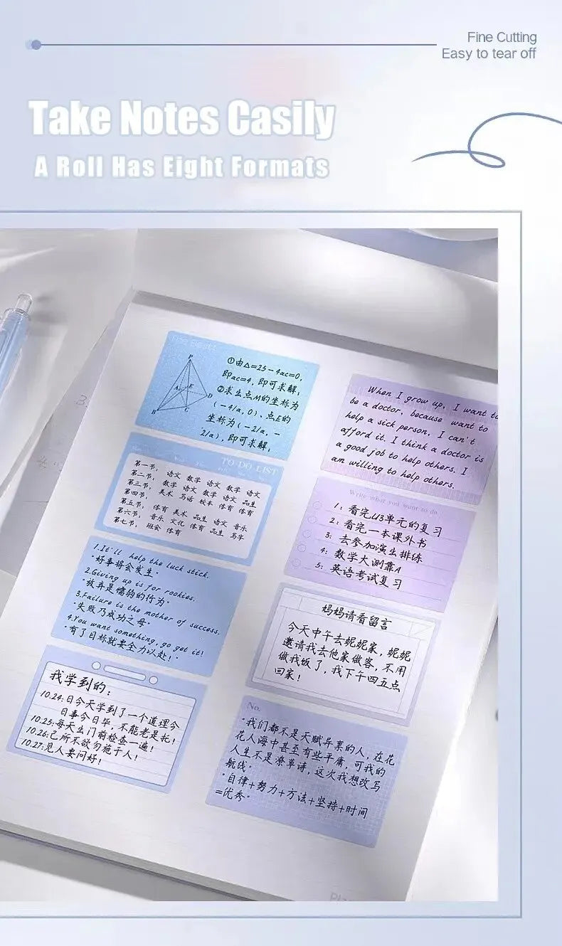 256pcs/Box Pull-out Sticky Notes Fully Adhesive Tearable Sticky Notes Stickers 8 Formats Ideal for Office Student and Home Use!