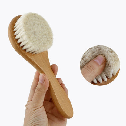 Baby Hair Brush Wooden Handle Baby Round Hair Brush Natural Soft Bristle Cradle Caps Brush for Toddler Newborn Infant A2UB