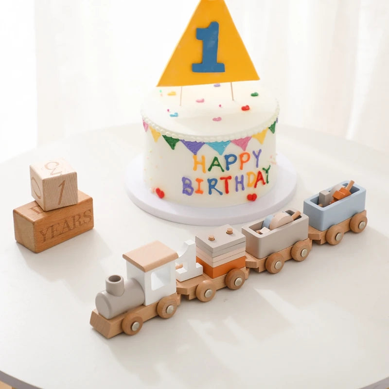 Montessori Toys Wooden Train Birthday Toy Baby Educational Toys Wooden Trolley Baby Learning Toys Number Of Wood Baby Toys Gifts