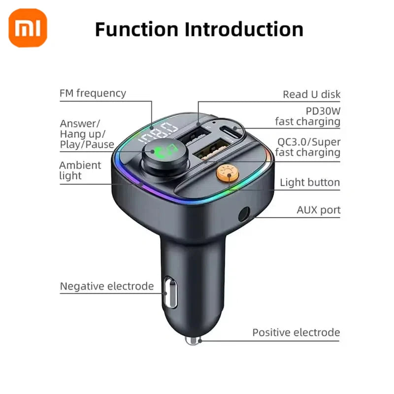 Xiaomi FM Transmitter Bluetooth 5.3 Hands Free Car AUX Radio Modulator MP3 Player with Fast Charging Adapter Auto Accessories