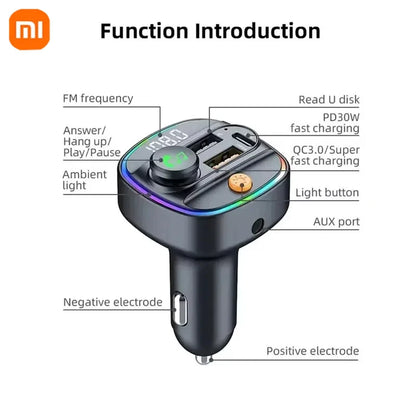 Xiaomi FM Transmitter Bluetooth 5.3 Hands Free Car AUX Radio Modulator MP3 Player with Fast Charging Adapter Auto Accessories