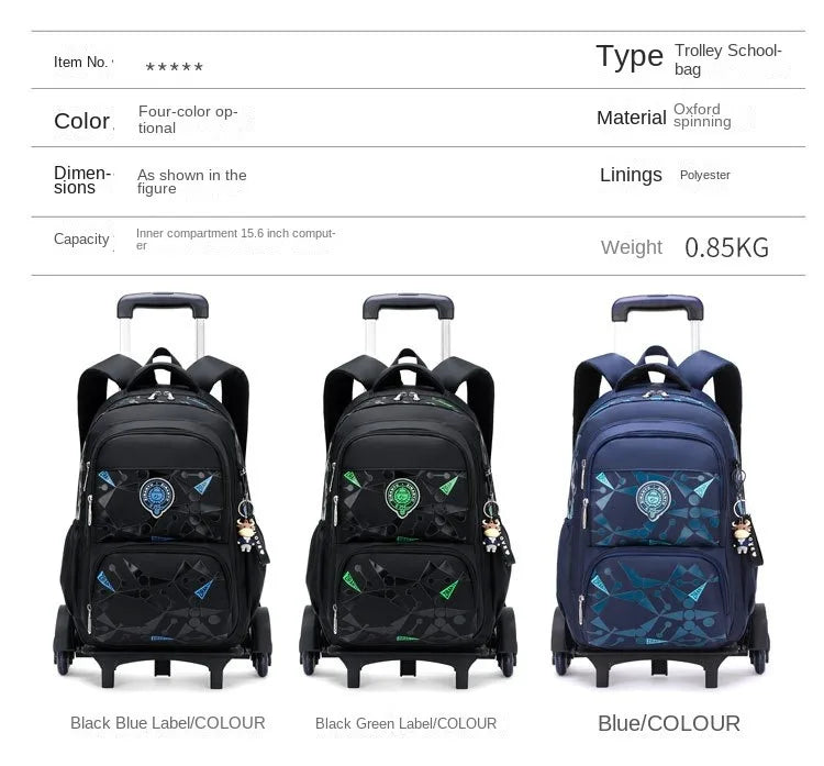 School Rolling Backpacks School bags for Boys Trolley bag with Wheels Waterproof Orthopedic School Bag Student Wheeled Backpack