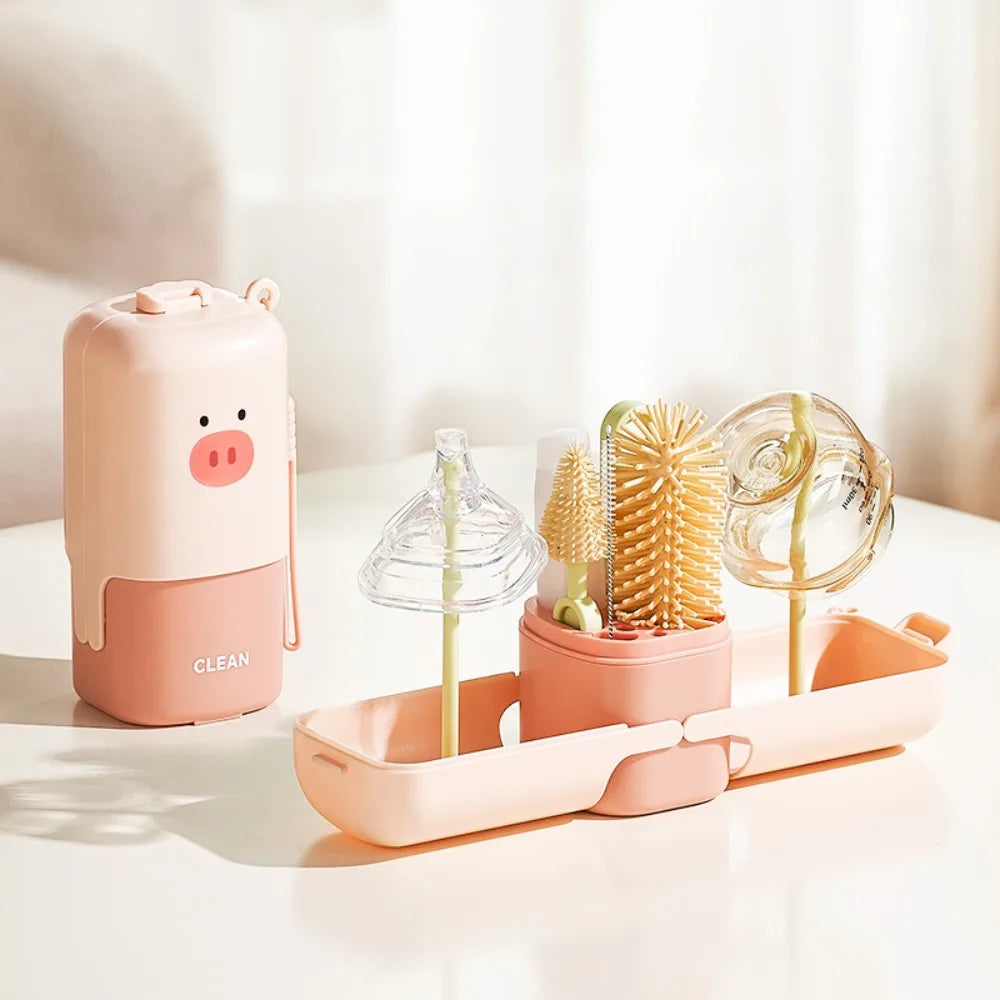 Silicone Baby Bottle Brush Set Soft Bristles with Storage Box Cup Cleaning Brushes Flexible Feeding Bottle Cleaners Newborn Care
