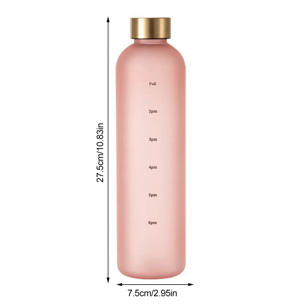 1L Water Bottle With Time Marker Reusable Leakproof Sports Water Bottle for Fitness Sports Outdoors Travel Frosted Drink Bottles