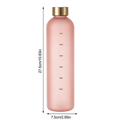 1L Water Bottle With Time Marker Reusable Leakproof Sports Water Bottle for Fitness Sports Outdoors Travel Frosted Drink Bottles