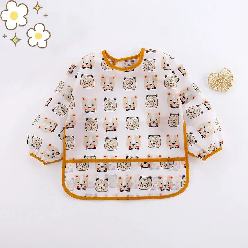 Baby Silicone Cartoon Bib 0-6 Years Soft Bibs Baby Cute Clothing Toddler BPA Free Waterproof Long Sleeve Apron