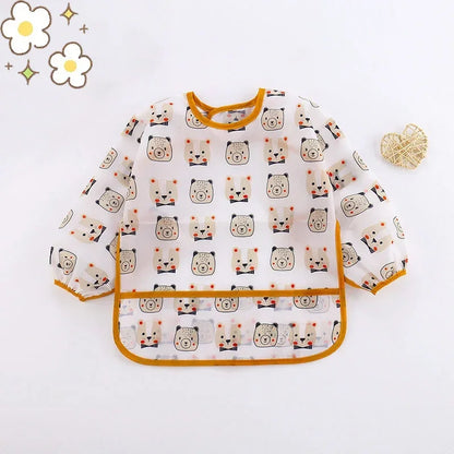 Baby Silicone Cartoon Bib 0-6 Years Soft Bibs Baby Cute Clothing Toddler BPA Free Waterproof Long Sleeve Apron
