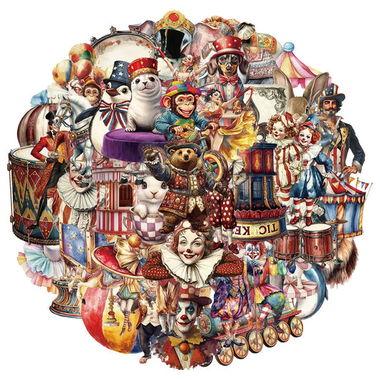 50PCS Creative Circus Stickers Decorative Notebook Phone Cases Water Cups DIY Personalized Waterproof Sticker